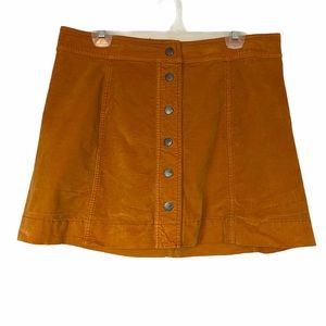 Madewell orange velvet a line skirt snap front